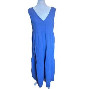 Marine Layer Corinne Cloth Blue Gauze Cotton Flowy Maxi Dress Women's M